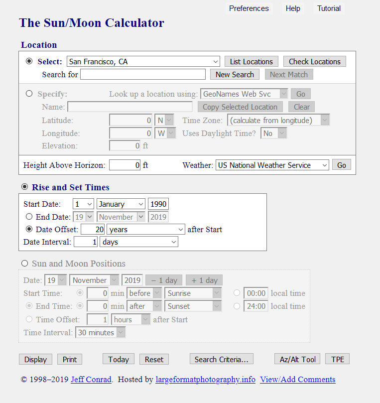 [Image: Main Form: Find Dates for San Francicso Moonrise]