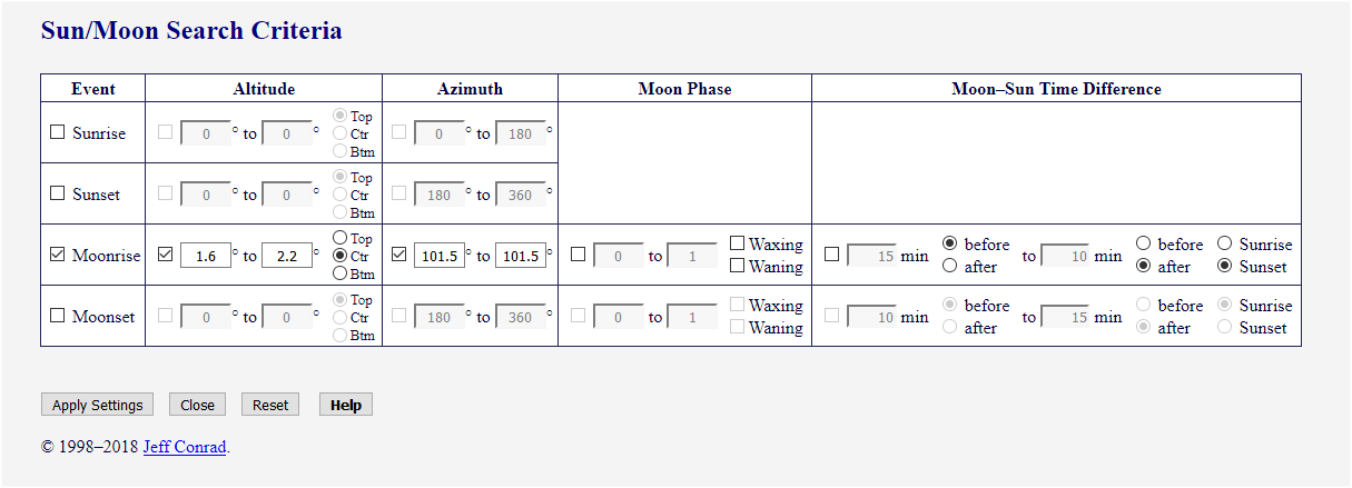 [Image: Sun/Moon Search Criteria for San Francisco Moonrise]
